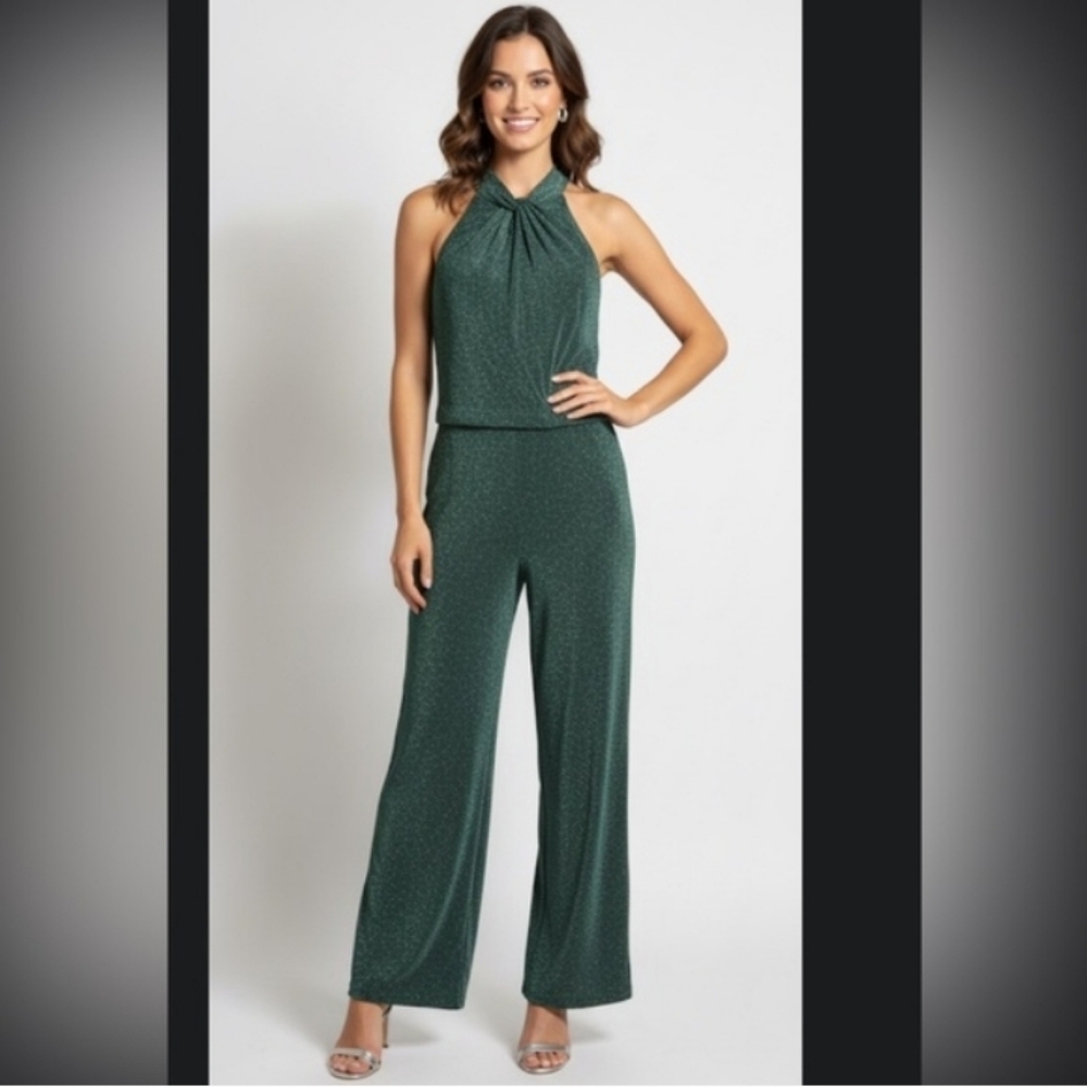 Donna Morgan Elegant sparkling Jumpsuit size 16 Green Holiday